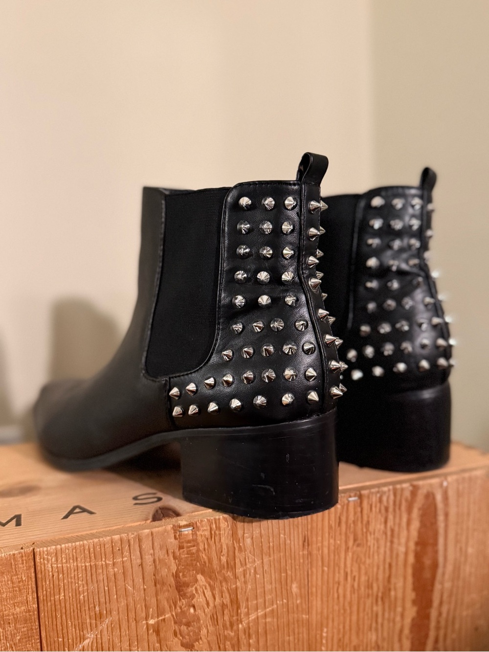 Steve Madden Studded Black Leather Chelsea Booties - Women's